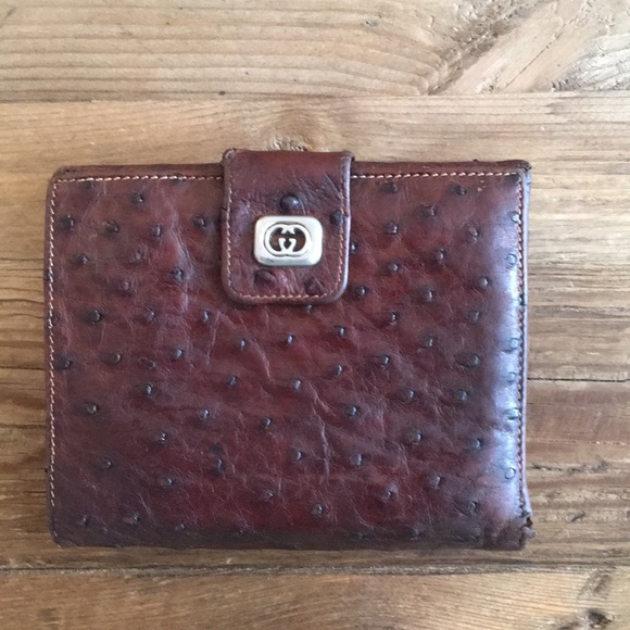 Gucci Handbags - Gucci Vintage Brown Ostrich Leather Wallet